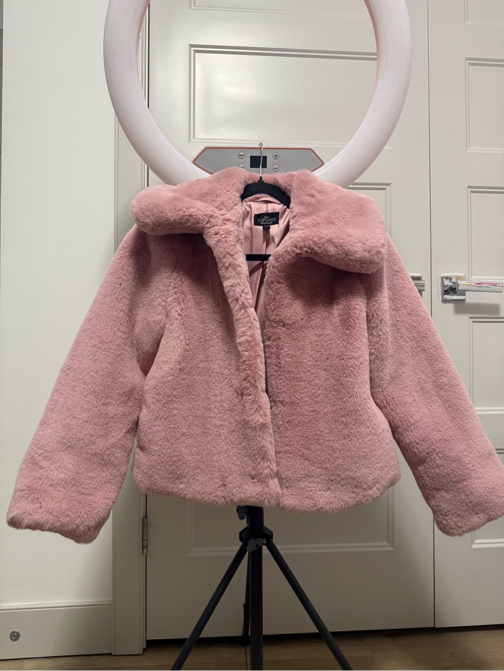 Topshop Pink Petite Faux Fur Jacket
